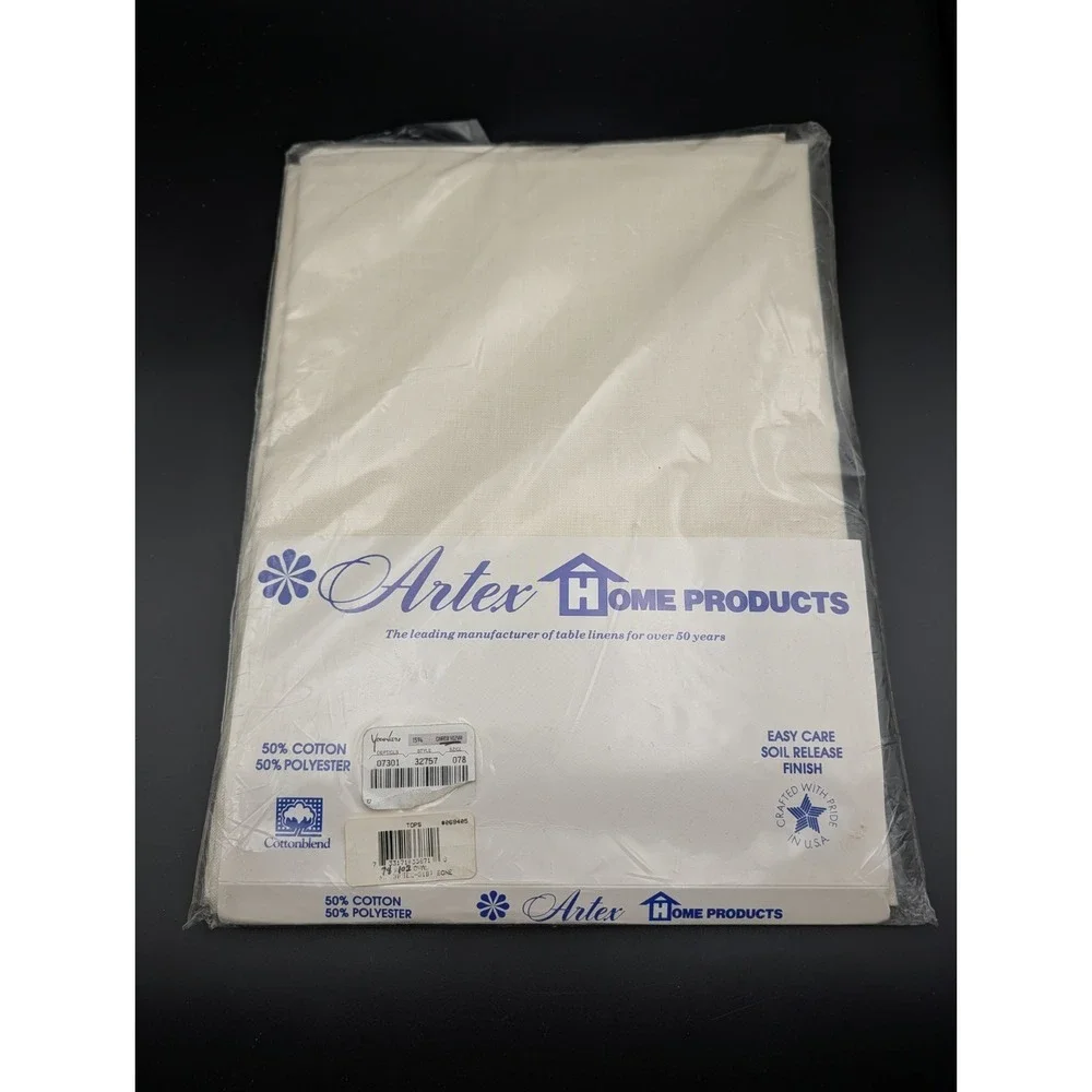Vintage Tablecloth Artex‎ Home Products Bone White Oval 78x102 50/50 Cotton Poly